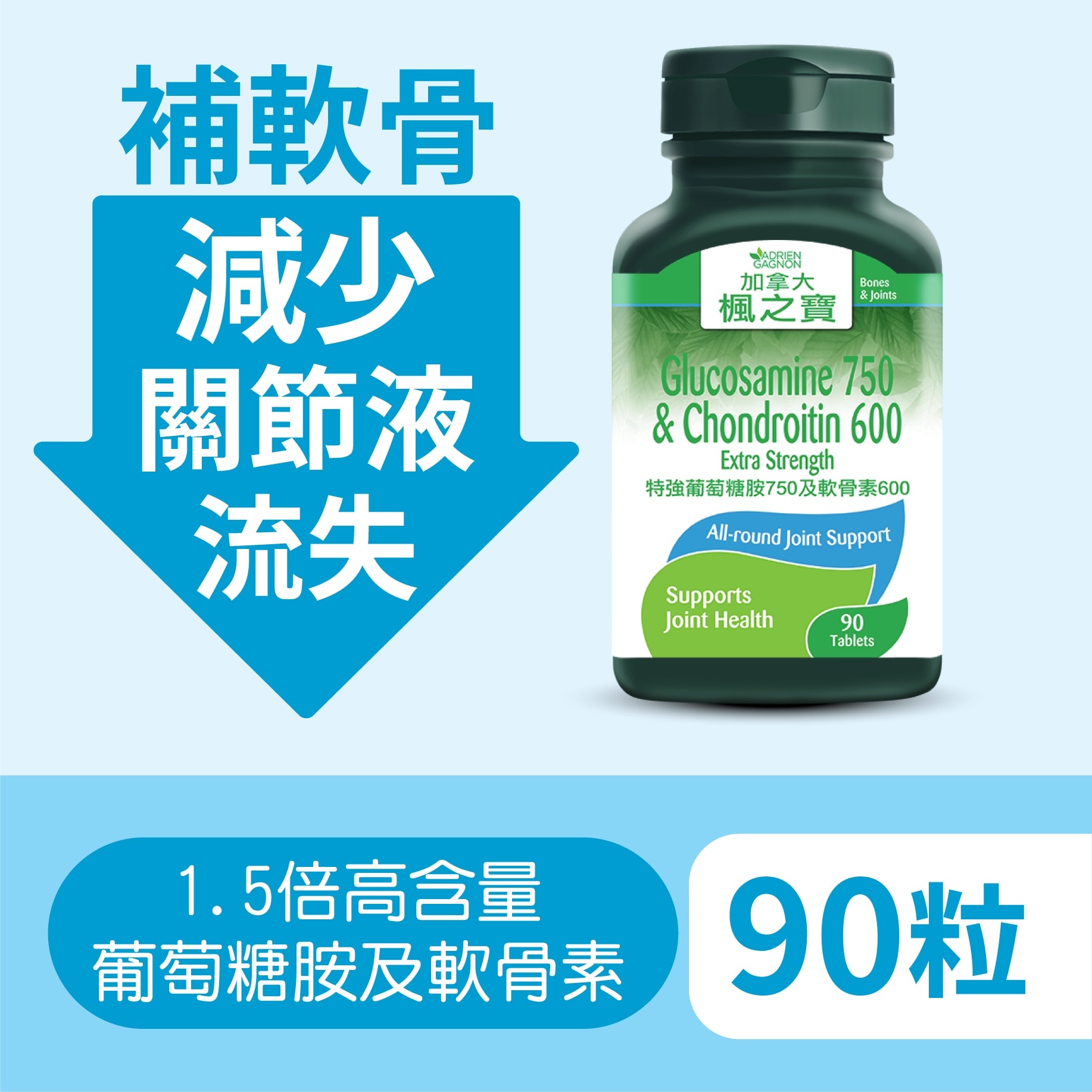 Glucosamine 750 & Chondroitin 600 Extra Strength(90 Tablets)