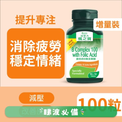 ADRIEN GAGNON - B Complex 100 with Folic Acid  Value Pack 90+10Tablets