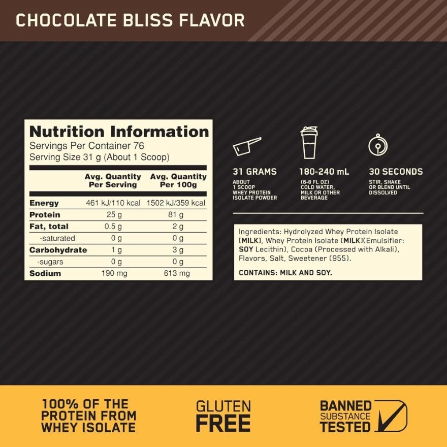 OPTIMUM NUTRITION - Gold Standard Isolate 5lbs - Chocolate
