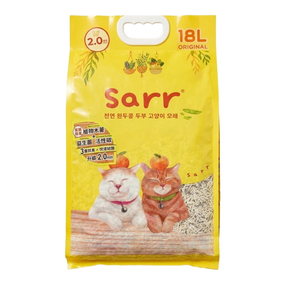 韓國 除臭益生菌+活性炭+木薯 (3IN1) 天然豌豆豆腐貓砂 原味 2.0mm (18L)