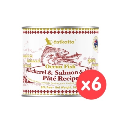 ASTKATTA [6 Can] Ocean Fish Mackerel & Salmon & Hoki Pâté Recipe (180g x6) Cat Can 361611 image