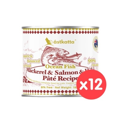 ASTKATTA [12 Can] Ocean Fish Mackerel & Salmon & Hoki Pâté Recipe (180g x12) Cat Can 361611 image