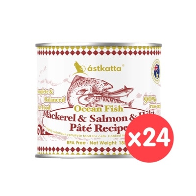 ASTKATTA [24 Can] Ocean Fish Mackerel & Salmon & Hoki Pâté Recipe (180g x24) Cat Can 361611 image