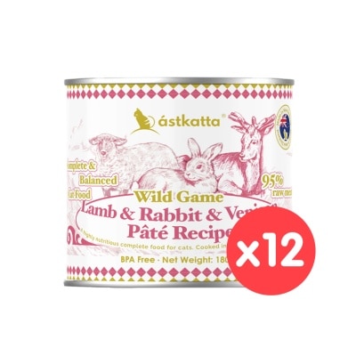 ASTKATTA [12 Can] Wild Game Lamb & Rabbit & Venison Pâté Recipe (180g x12) Cat Can 361604 image