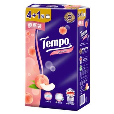 TEMPO Tempo 4-ply Peach Softpack Facial Tissue - 4+1 Packs (random pack)