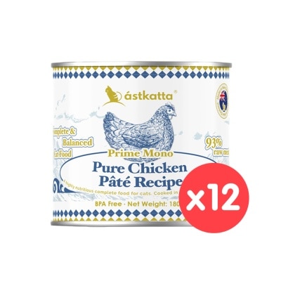 ASTKATTA [12 Can] Prime Mono Pure Chicken Pâté Recipe (180g x12) Cat Can 361574 image
