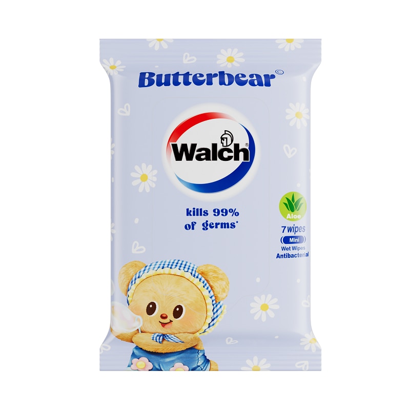 Walch Antibacterial Mini Wet Wipes Aloe 7wipes  (BUTTERBEAR packaging dispatched randomly)