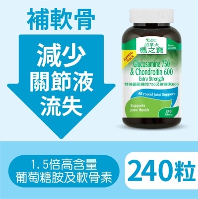 加拿大AG「楓之寶」 特強葡萄糖胺750及軟骨素600 (240片)