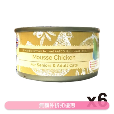 ASTKATTA - 全天然纯鸡肉慕丝 老猫,成猫主食罐头 (80gx6) Astkatta