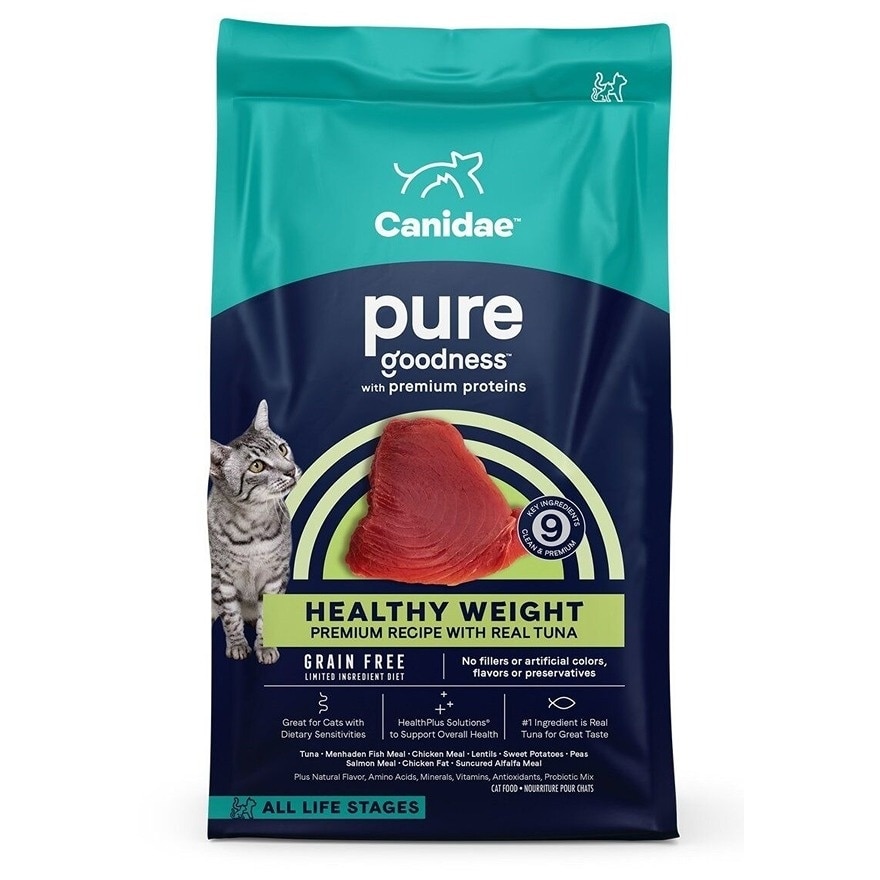 PURE無穀物室內貓 - 吞拿魚 - 健康體重 - 全貓乾糧 - (10磅) - CANIDAE 咖比