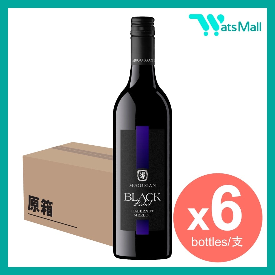 黑标赤霞珠梅洛红酒 750毫升 (6支)