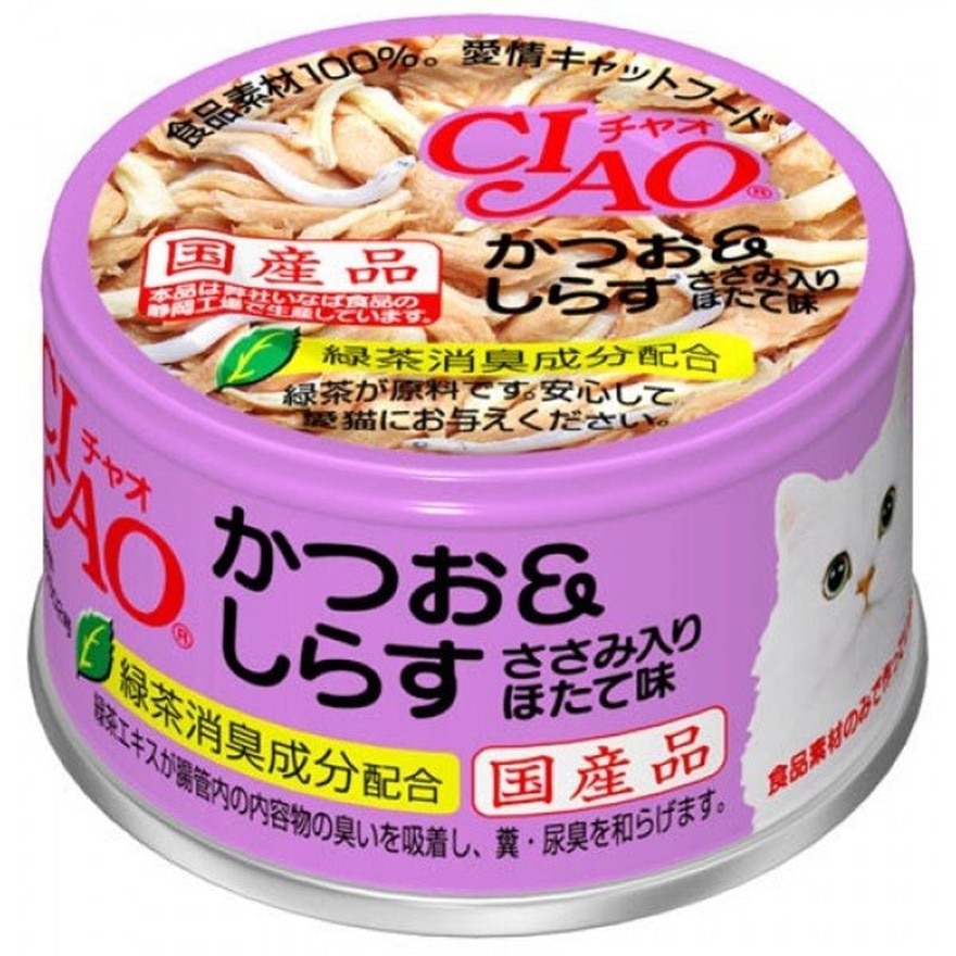 CIAO - 白肉鲣鱼 白饭鱼瑶柱味 (85g)猫罐头 A-12