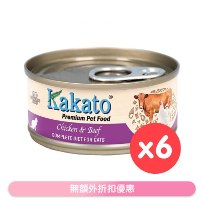 KAKATO - 全营养系列- 鸡肉、牛肉 主食猫罐头 (70g x6) 657633