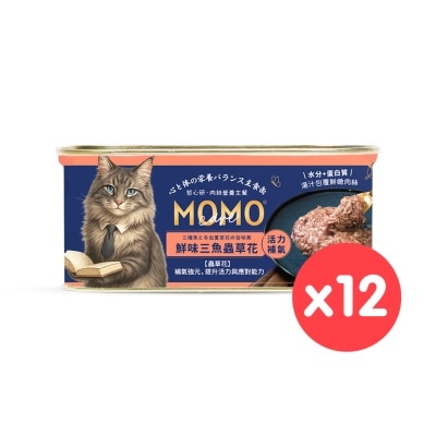 MOMOCARE - [12CTN]Tuna+Salmon+Whitebait+Cordyceps (Shredded pork) Cat Can (110g X12) 18807