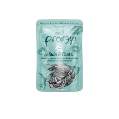 PRAMY - 高級白肉吞拿魚 + 蝦肉 + 扇貝 成貓 功能性啫喱濕包 - 健膚美毛 配方 (70g) 044317