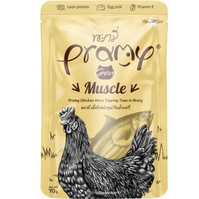 PRAMY - 鮮嫩雞肉+高級白肉吞拿⿂ 成貓 湯汁功能性濕包 - 高能量增肌 (70g) 044454