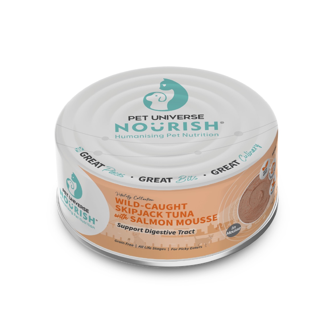 WIld-Caught Skipjack Tuna with Salmon (Mousse) - Support Digestive Tract (70g) Cat Can 080787