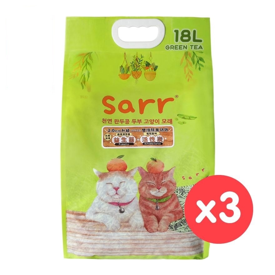 Korea Natural Pea Tofu Cat Litter Green Tea Flavor 2.0mm (18L x3)