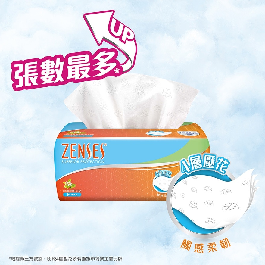 Zenses 4-ply Embossing Softpack Facial Tissue 4s - White Tea