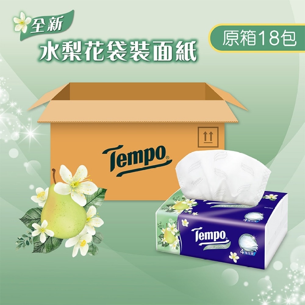 Tempo Softpack Pear Blossom 4ply tissue 18s (case pack)<BR>