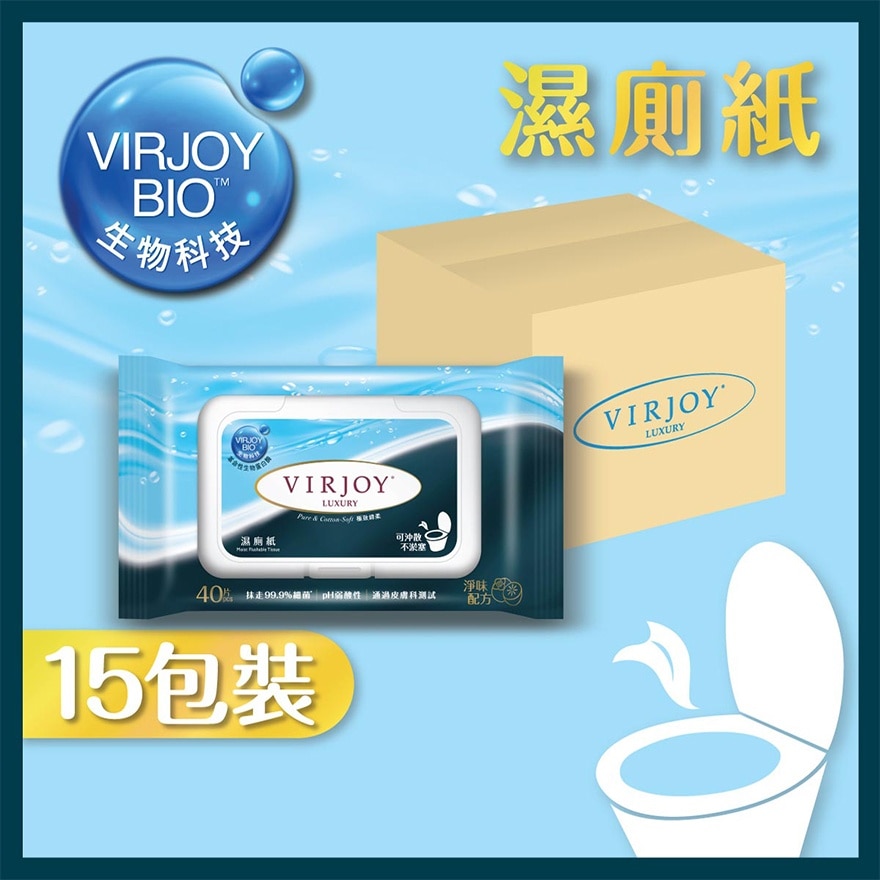 Virjoy Luxury Moist Flushable Tissue 15's