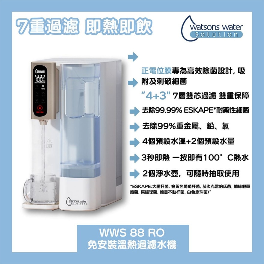 WWS 88 Ro Hot & Ambient Water Dispenser with (PP + Carbon + RO) Filter Cartridge x1 (Free Delivery;supplier Delivery – Within 10 Working Days)