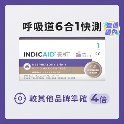 INDICAID INDICAID™妥析™ 呼吸道6合1快速抗原檢測試劑盒 (新冠病毒 / 甲型及⼄型流感 / 呼吸道合胞病毒 / 呼吸道腺病毒 / 肺炎支原體)