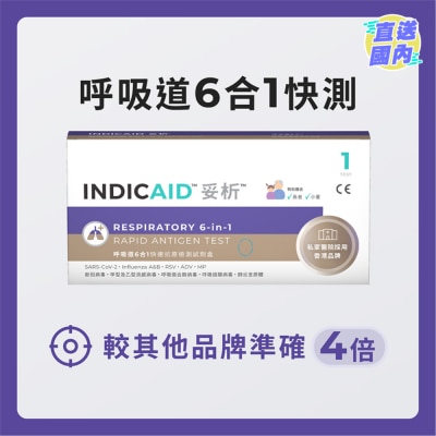 INDICAID INDICAID™妥析™ 呼吸道6合1快速抗原检测试剂盒 (新冠病毒 / 甲型及⼄型流感 / 呼吸道合胞病毒 / 呼吸道腺病毒 / 肺炎支原体)