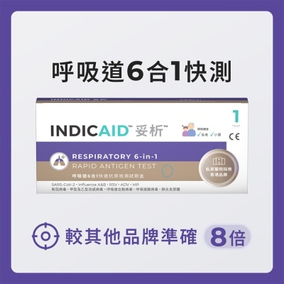 妥析 INDICAID™妥析™ 呼吸道6合1快速抗原检测试剂盒 (新冠病毒 / 甲型及⼄型流感 / 呼吸道合胞病毒 / 呼吸道腺病毒 / 肺炎支原体)