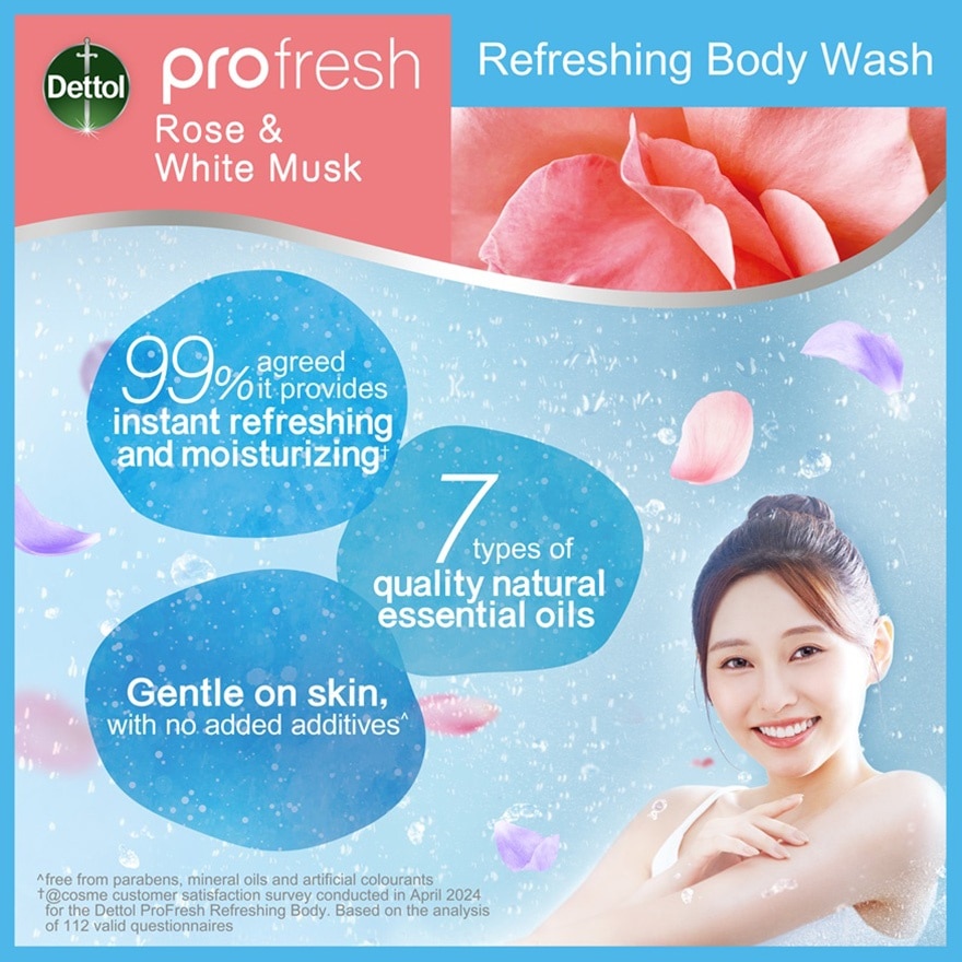 滴露ProFresh清爽保濕沐浴露 ​玫瑰及白麝香900g
