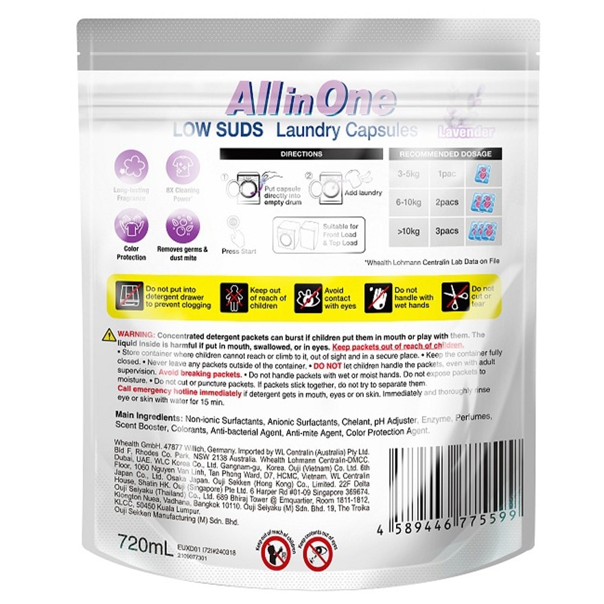 Fab All in One LOW SUDS Laundry Capsules Lavender 10ml*72pcs Refill