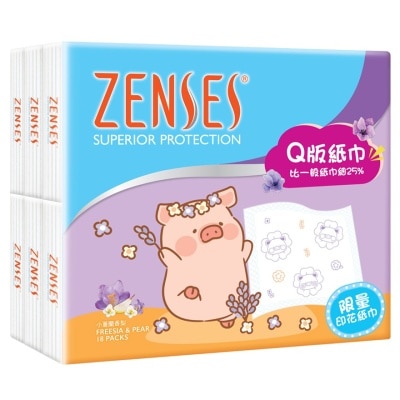 ZENSES 倩丝亲肤4层Q版纸手巾18包 (罐头猪LuLu印花) - 小苍兰香梨 (新旧包装随机发放)