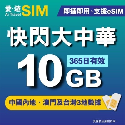 AI TRAVEL SIM 365日大中华10GB