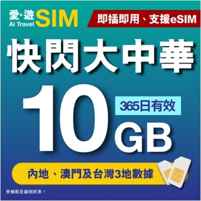 AI TRAVEL SIM - 365-DAY GREATER CHINA 10GB