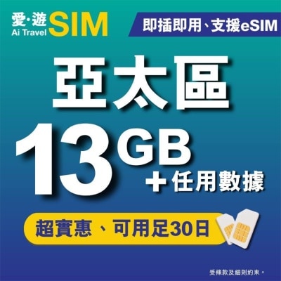 AI TRAVEL SIM 30日亚太区FUP 13GB