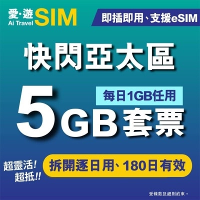 AI TRAVEL SIM 5日亚太区FUP 5GB