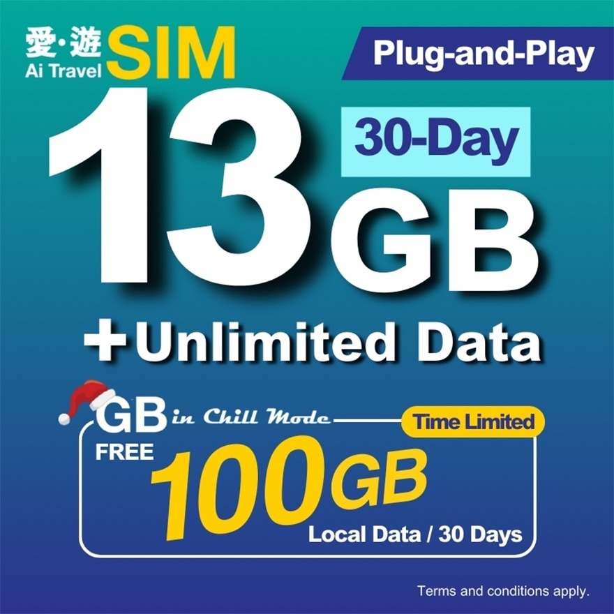 30日英美加澳紐FUP 13GB (限時送100GB本地數據)