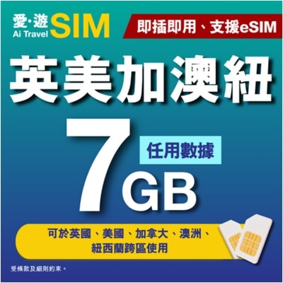 AI TRAVEL SIM - 30-DAY UK US CA AU NZ FUP 7GB