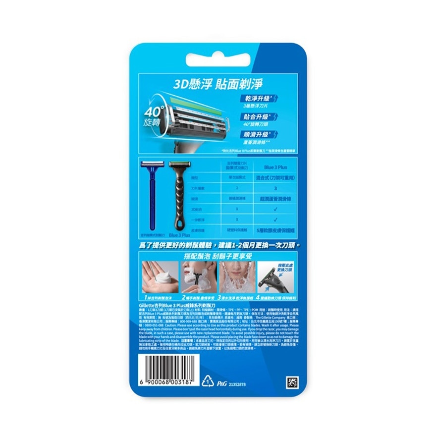 Gillette Blue 3 Plus Razor 3UP image