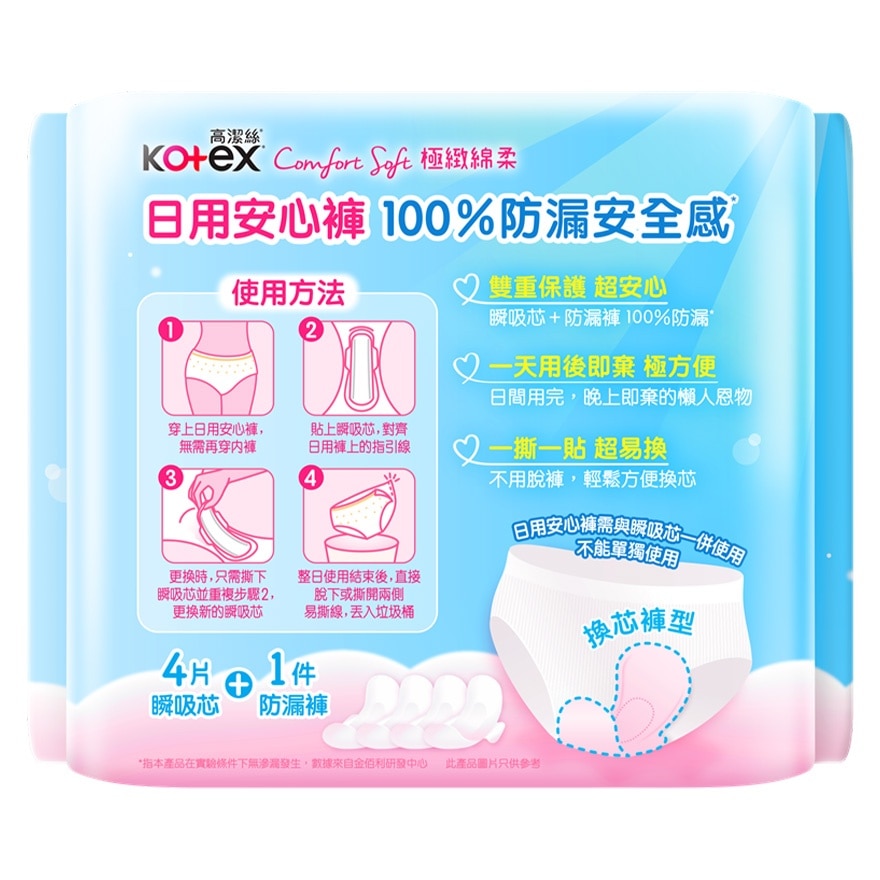 高洁丝日用安心裤M-L (1件防漏裤 + 4片瞬吸芯)