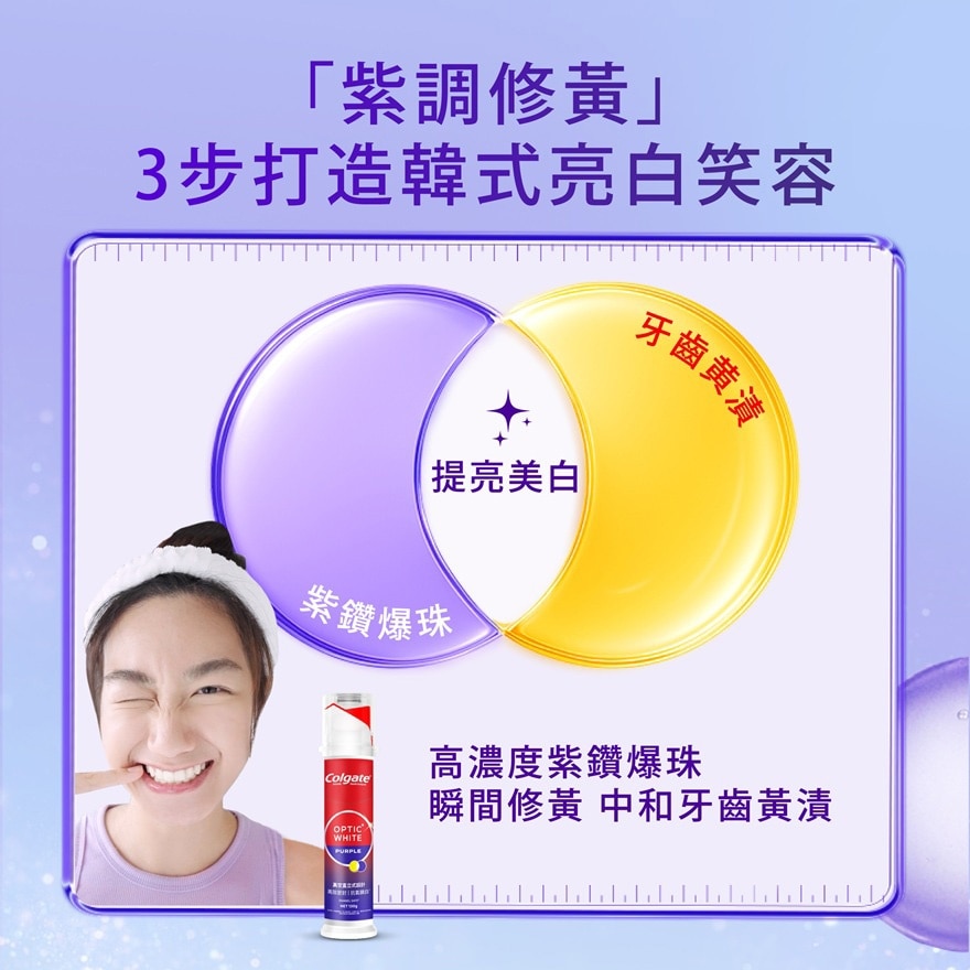 高露潔光感白紫鑽煥光美白直立式牙膏130g