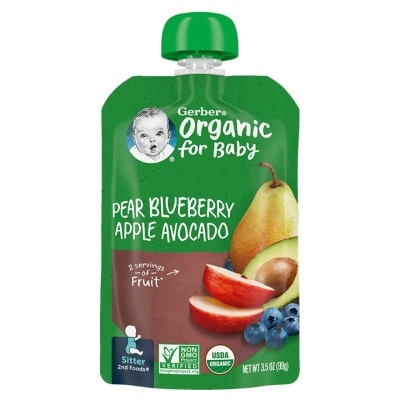 GERBER Organic pear blueberry apple avocado fruit puree