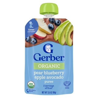 GERBER - Organic pear blueberry apple avocado fruit puree