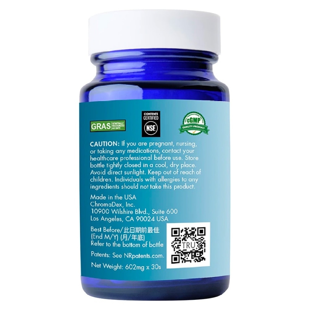 Tru Niagen NAD+ Booster 300MG 30 Capsules x 3 bottles