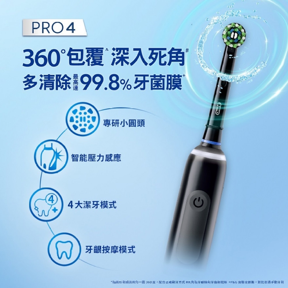 [優惠套裝 ] Oral B Pro 4 電動牙刷 (鋼琴黑) 1支 + Oral-B EB60-3超細毛護齦刷頭3支裝 1件