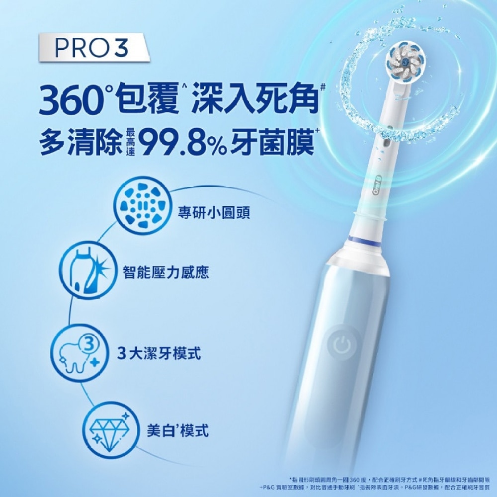 [優惠套裝 ] Oral B Pro 3 電動牙刷 (霧藍色)1支 + Oral-B EB60-3超細毛護齦刷頭3支裝 1件