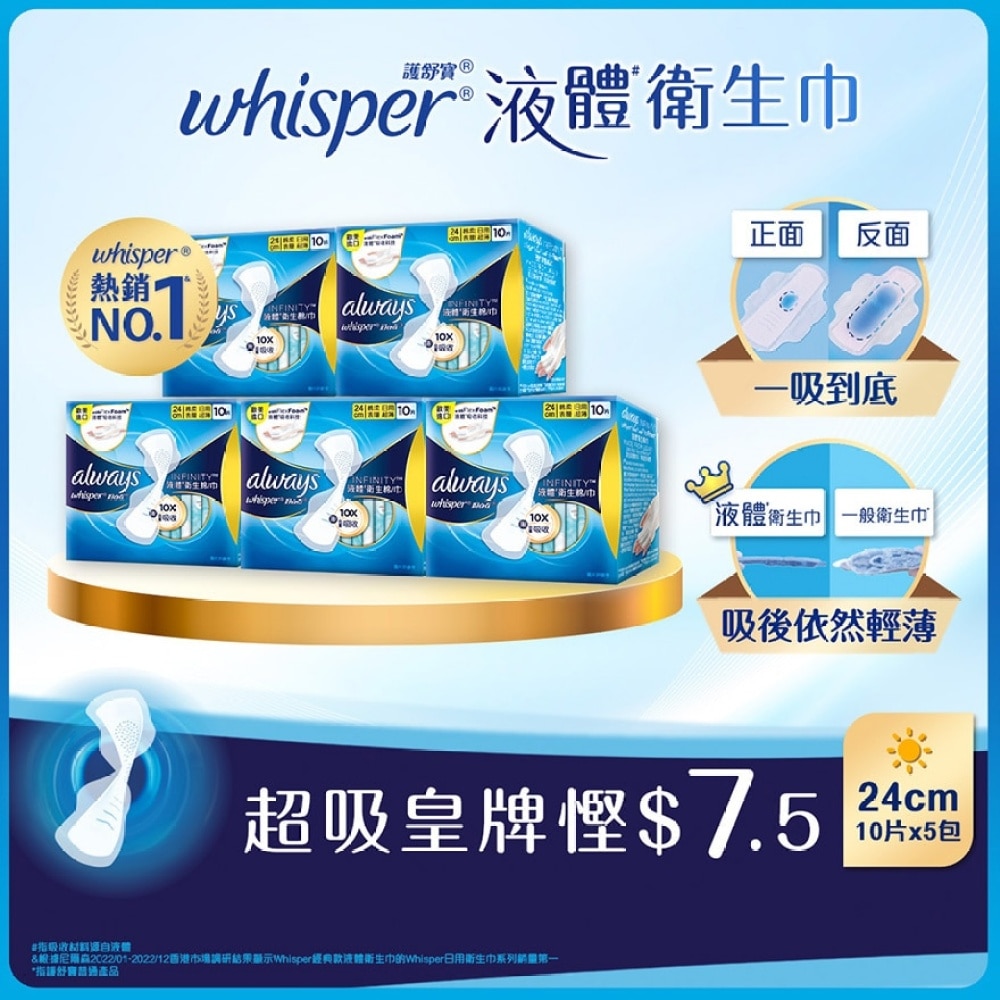 [5 pcs combo set] Whisper Liquid Pad Infinity Day 24cm 10s