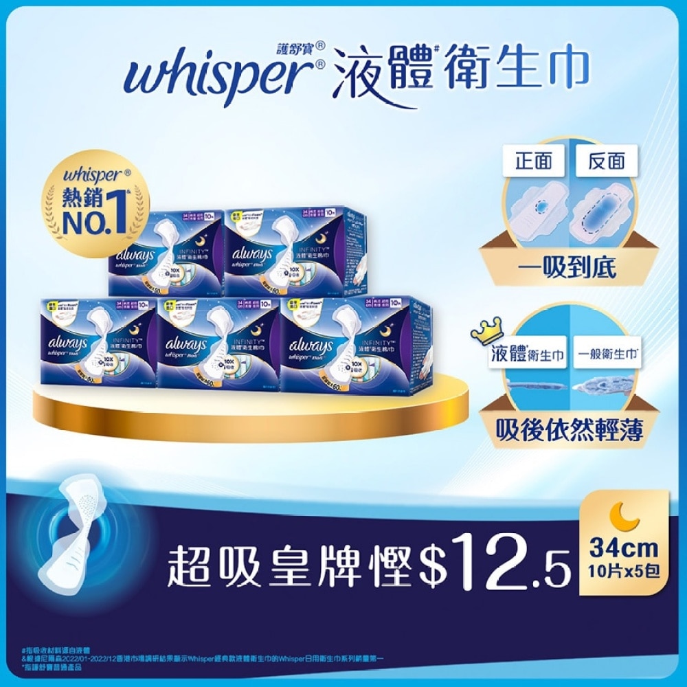 [5 pcs combo set] Whisper Liquid Pad Infinity Night 34cm 10s