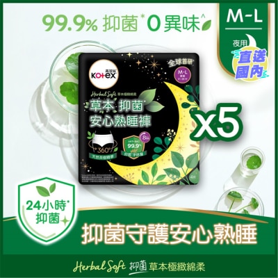 高潔絲 高潔絲[5包優惠裝]草本抑菌安心熟睡褲 M-L