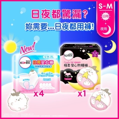Kotex Day & Pant Pant Combo: Day Pant S-M x 4 packs + Comfort Soft Overnight Pant S-M x 1 pack